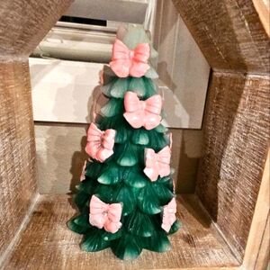Sincerely Jules Home, Pink Bow Christmas Tree Candle